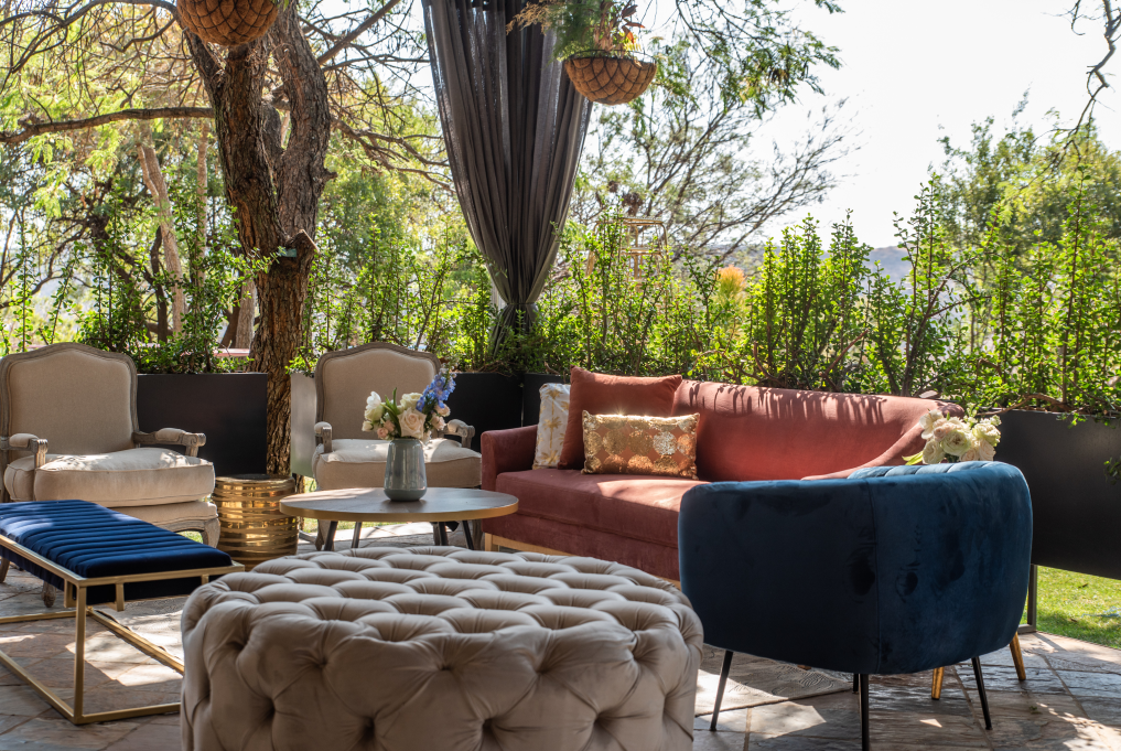 Tswana Hall 02 1017 x 681 - Thaba Eco Hotel Outdoor seating at Tswana Hall at Thaba Eco Hotel with decorative seating